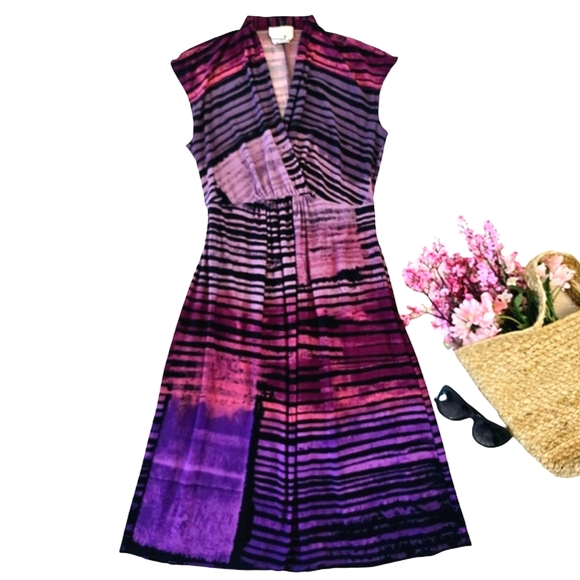 Donna Morgan Women's Mini Dress Size 10 Abstract Design In Purples Stretchy Work - Picture 11 of 11